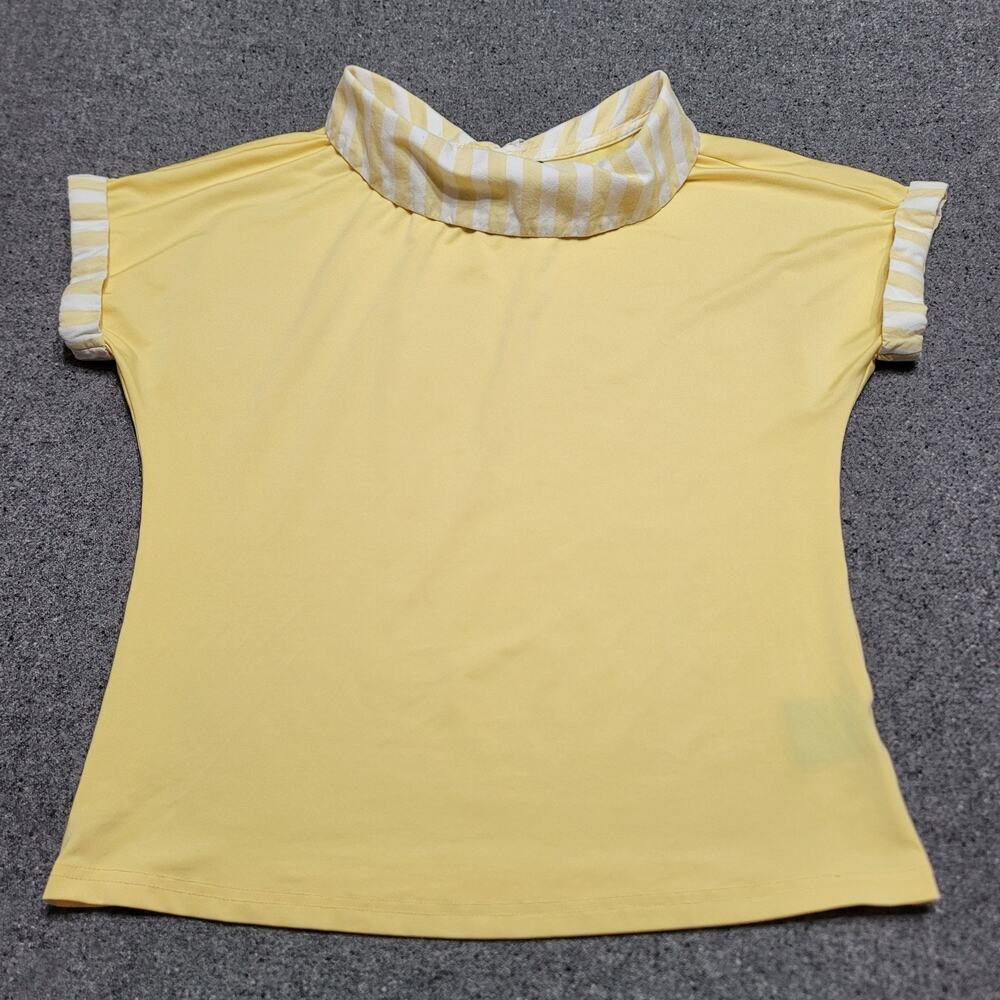 Banned Apparel Shirt Women Small Yellow White Striped Sailor Neck Tie Rockabilly